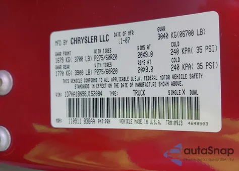 2008 Dodge Ram 1500 Slt from USA, damaged, VIN 1D7HA18N98J152084